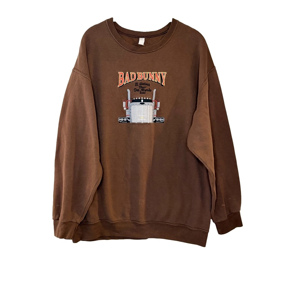 Bad Bunny El Ultimo Tour Del Mundo Sweatshirt Mens L Brown 2022 Graphic Truck